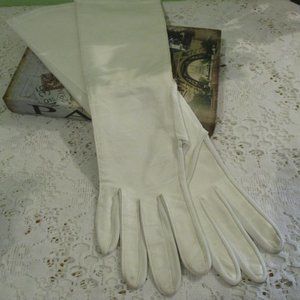 60s White Leather Long Evening Gloves